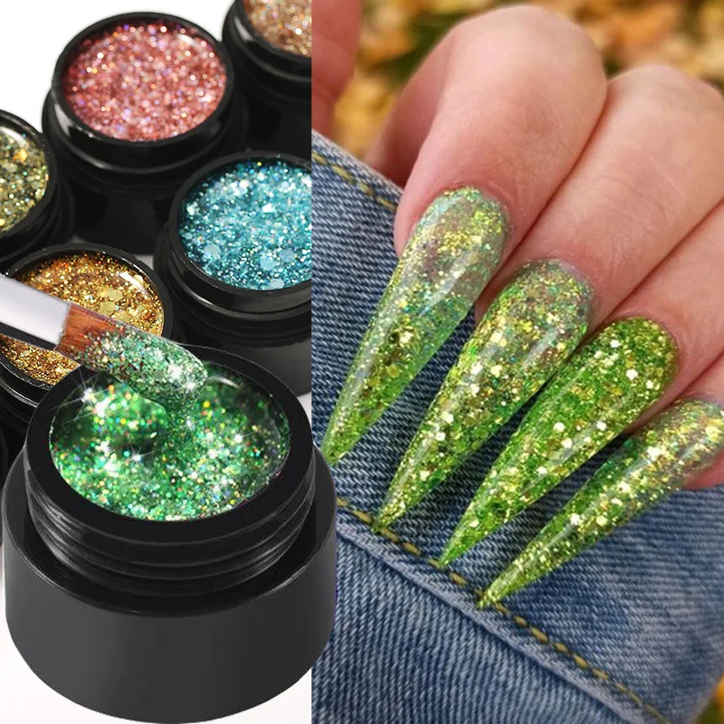 

5ML Glitter Diamond Nail Gel Polish Shining Platinum Paint Nail Gel Varnish Semi Permanent Hybrid Nail Art Led Gel Polish