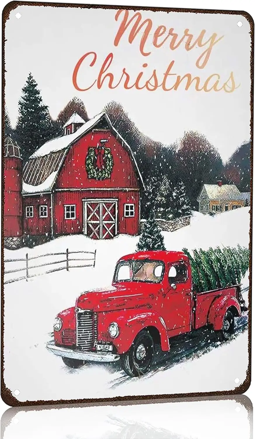 Винтажный рождественский декор подарок деревенский красный грузовик жестяная