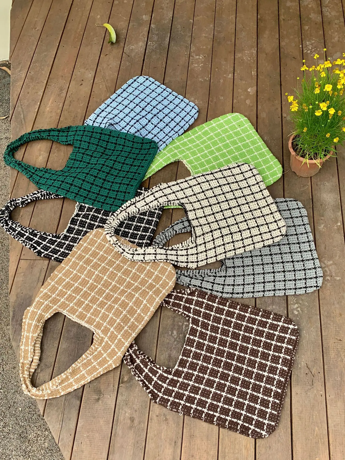 Black and White Plaid Shoulder Shopping Bag Designer Women's Korean Street Style Casual Tote Summer Trend Bright Color Wholesale