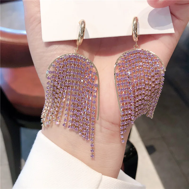 

Chengfengbro the same style earrings S925 silver needle lavender grab chain soft texture long earrings for women