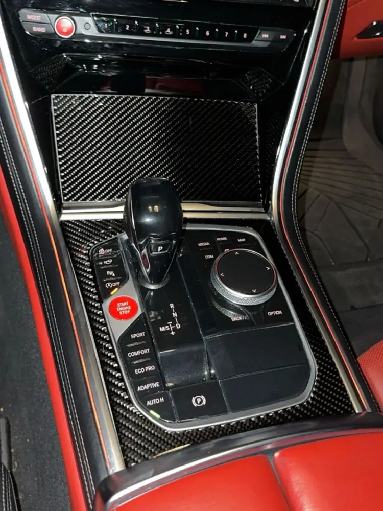 Фото Для BMW 8-й серии M850i G15 G16 2019-2022 салон автомобиля, аксессуары из мягкого углеродного волокна, центральная панель переключения передач, рамка, накладка №1