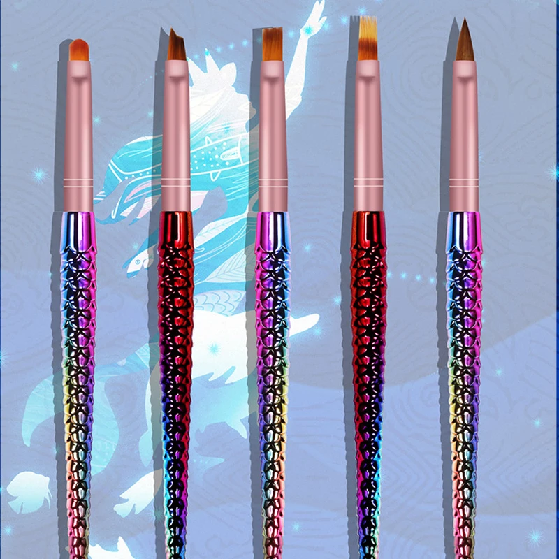 

5Pcs Mermaid Rod Nail Set Pen Nail Art Sawtooth Flower Pen Paint Pen Crystal Pen Set For Nail Tools