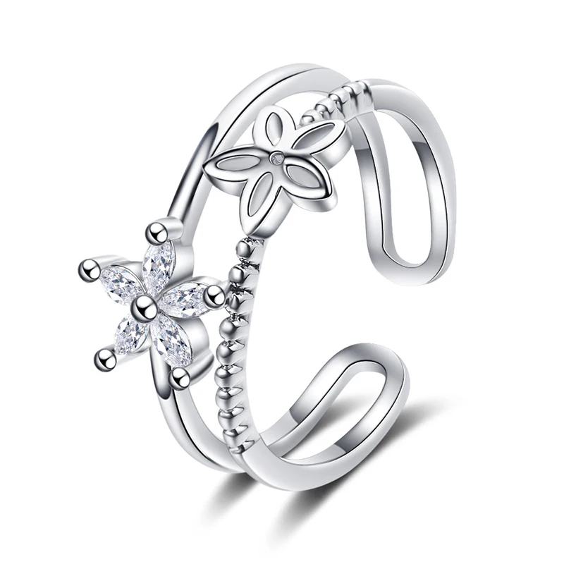 

Fashion Hollow Flower Openings Ring Women Prong Setting Zirconia Adjustable Platinum Ring For Wedding Anniversary Jewelry Gift