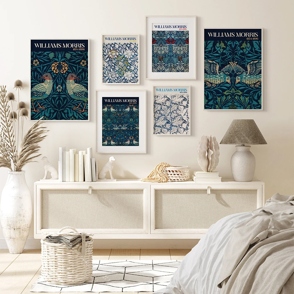 

Плакат Вильям Моррис Ретро преппи Индиго синий холст картина скандинавский Цветок Птица принты домашний Декор Гостиная Настенная картина