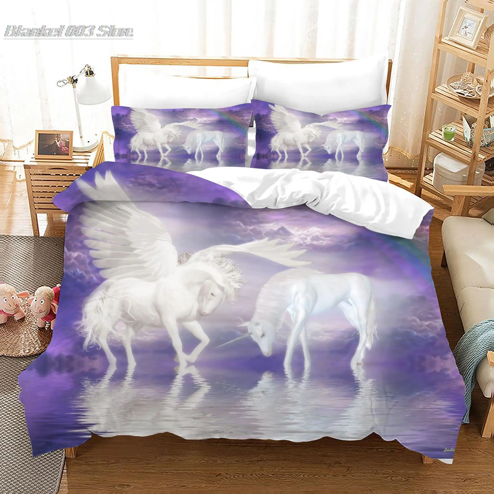 

Комплект постельного белья с 3D рисунком в виде единорога, пододеяльник, король, королева, полный двойной размер для декора спальни