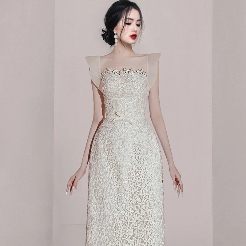 Элегантное кружевное платье во французском стиле новинка лета 2024 светская