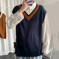 men sweater vest spring v neck knitted male loose casual preppy korean fashion style ulzzang all match students daily date