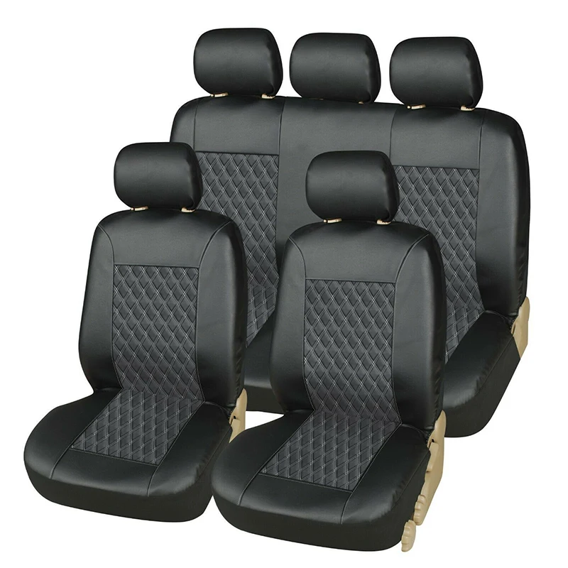 

Car Seat Cover Set Universal PU Leather Diamond Lattice for Car Interior Waterproof Auto Seat Cushion Protector Accessories