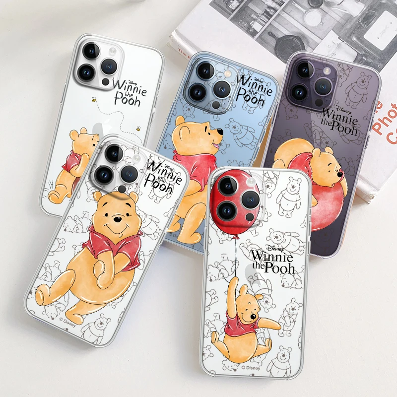 

Pooh Bear Cartoon For Apple iPhone 14 13 12 11 Pro Max Mini XS Max X XR 7 8 Plus 5S Silicone Transparent Phone Case Coque Capa