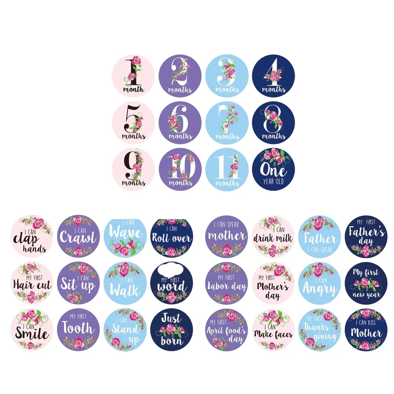 

Floral Baby Monthly Mile stone Stickers Adhesive Birth to 12 Months Boys Girls