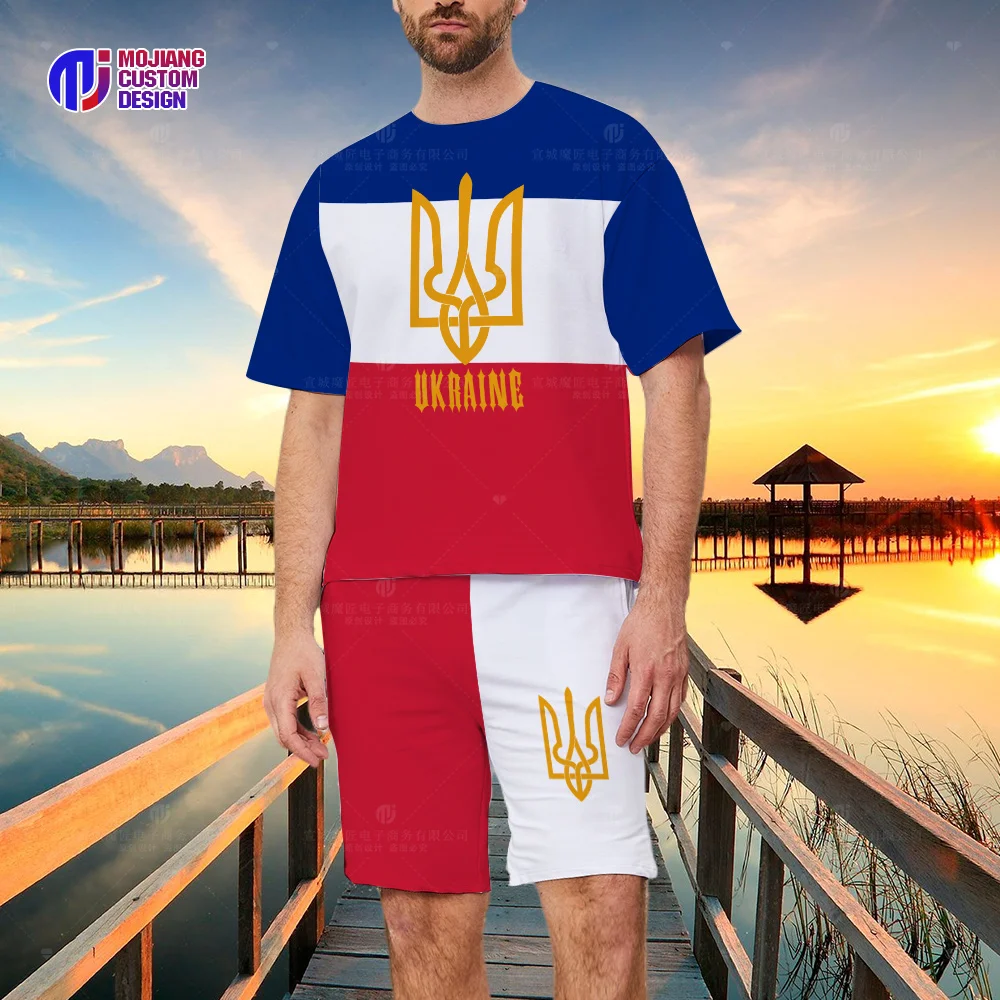 Ukraine Men's T-Shirt Shorts Set National Flag Shirt 3D Printed O-Neck Oversized Short Sleeve Jersey Fashion Men's Streetwear