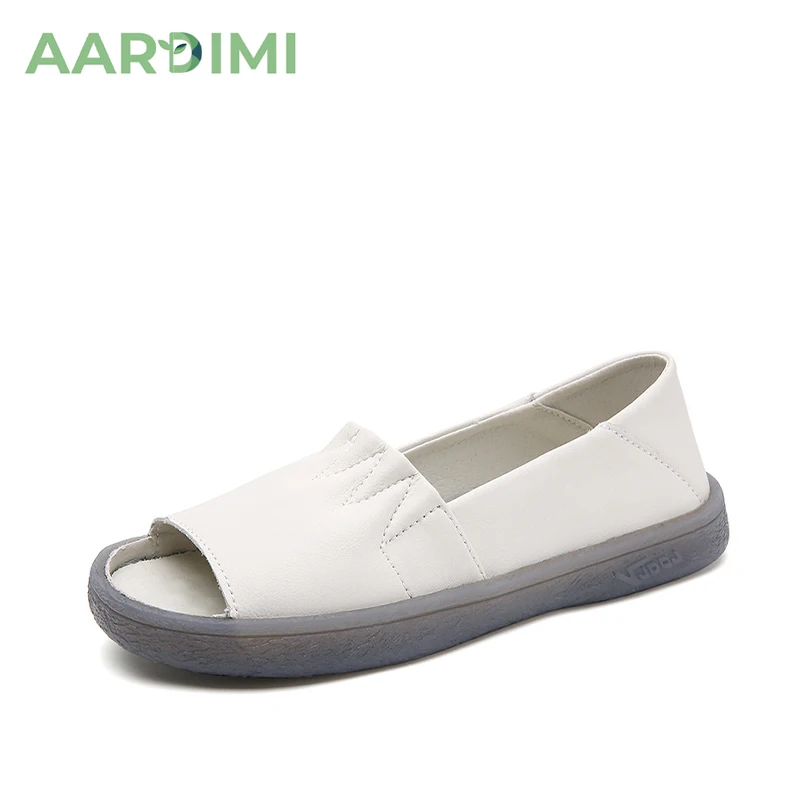 

Женские туфли с открытым носком AARDIMI, плоская подошва, ПУ кожа, без застежки, повседневные однотонные лоферы, шитье, круглый носок, летняя обу...