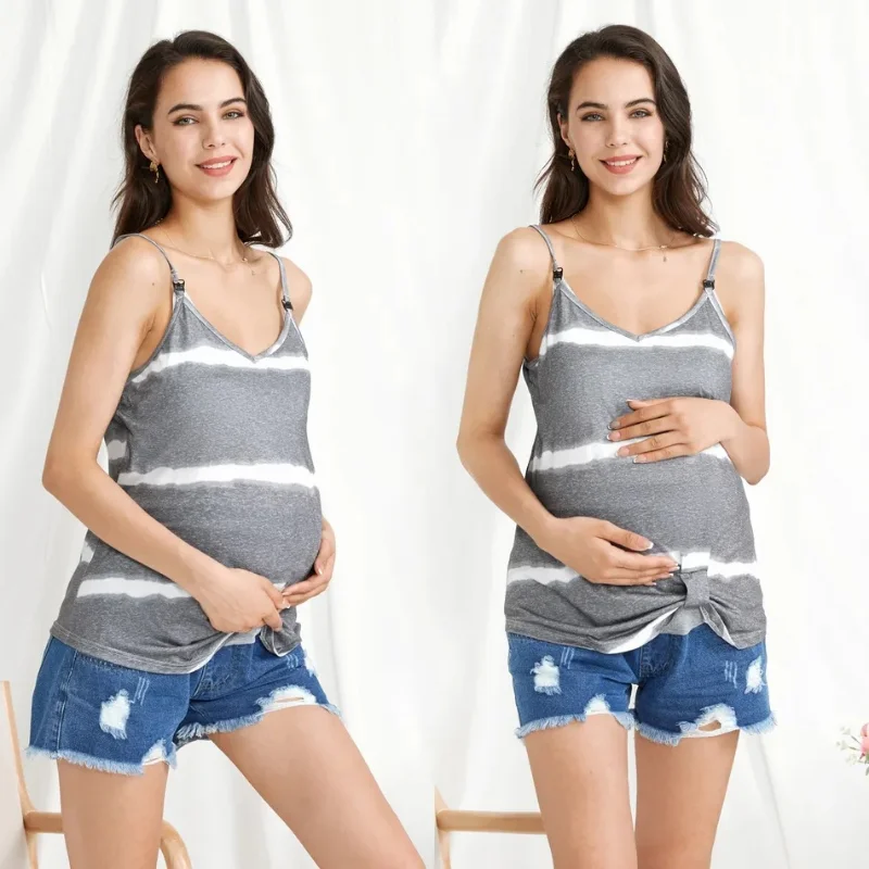New Summer Pregnant Clothes Maternity Tops Pregnancy Announcement Fashion Sexy Cotton Striped Vest Sleeveless Maternity Clothes