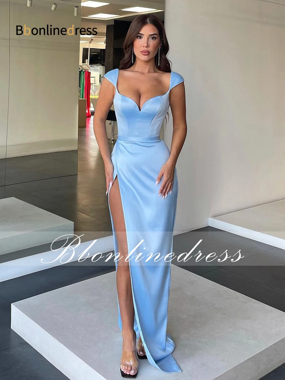 

Bbonlinedress High Split Satin Evening Party Dresses For Women 2023 Sweetheart Sleeveless Prom Dress Vestidos De Fiesta Largos