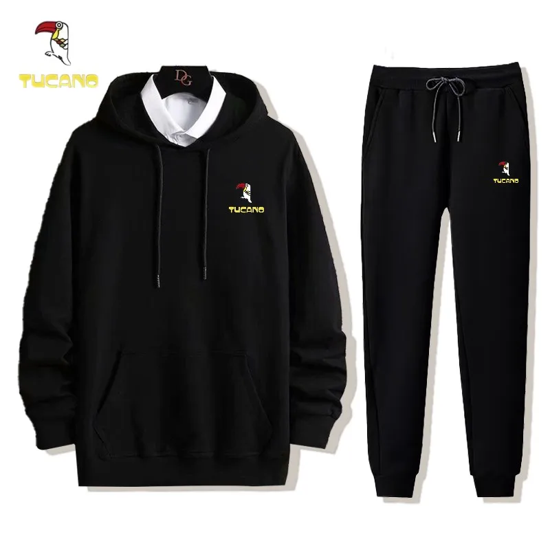 

2023 Embroidery Brand New Men's Tracksuit 100% Cotton Spring Autumn Hoodies Pants Two Piece Sets Leisure Sportswear Male Suits