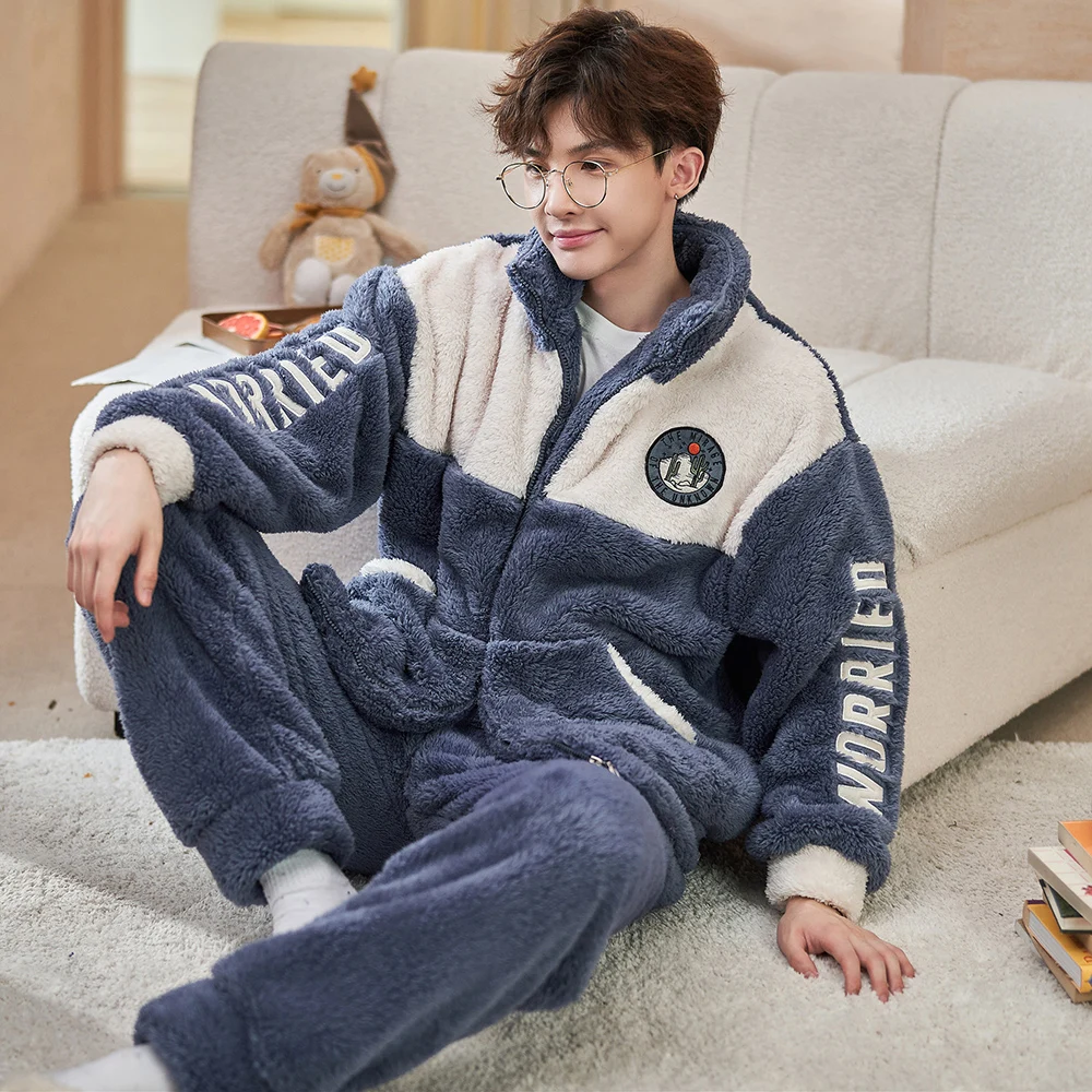 Men's pyjamas 5XL Winter Pajama man Flannel Warm Home Clothes Coral Fleece Sleepwear Thick Warm Nightwear Large Size Pyjama