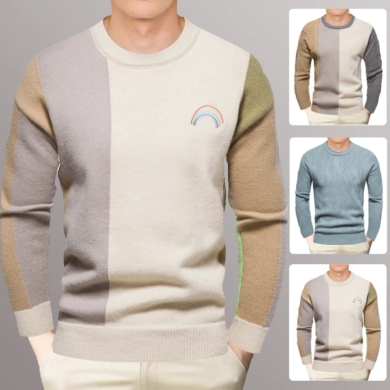 

Colors Long-sleeved Comfortable, Slim Round Optional) Men's Handsome New Knitted Sweater Casual (11 Top Warm and Youth Neck