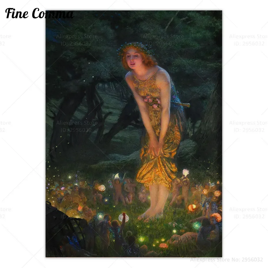 

Винтажная живопись плакат Midsummer Eve античное настенное искусство Эдвард Роберт хуз Репродукция холст печать Декор Картина иллюстрация