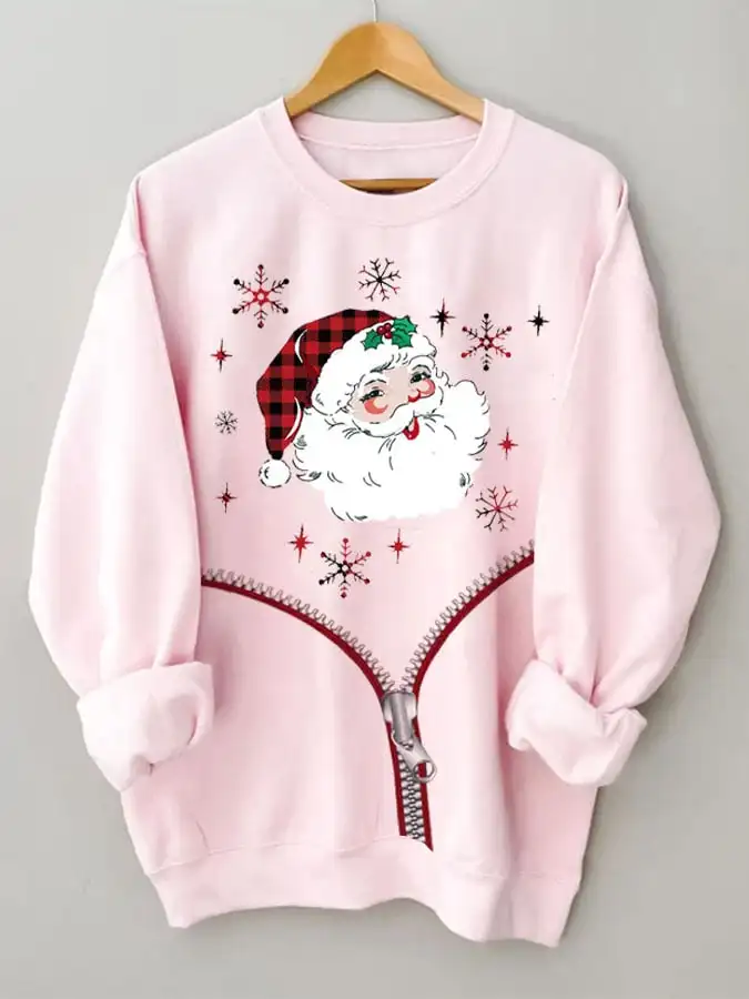 

Christmas Snowflake Santa Claus Print Long Sleeve Sweatshirt