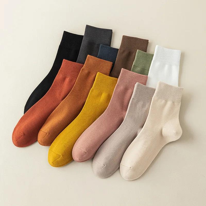 

Носки женские хлопковые средней длины, всесезонные однотонные длинные потопоглощающие дезодорирующие носки