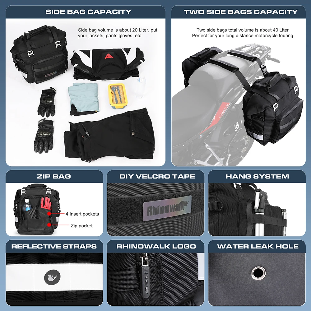 Сиденье для мотоцикла Rhinowalk 20 л дорожный боковой чемодан Универсальный