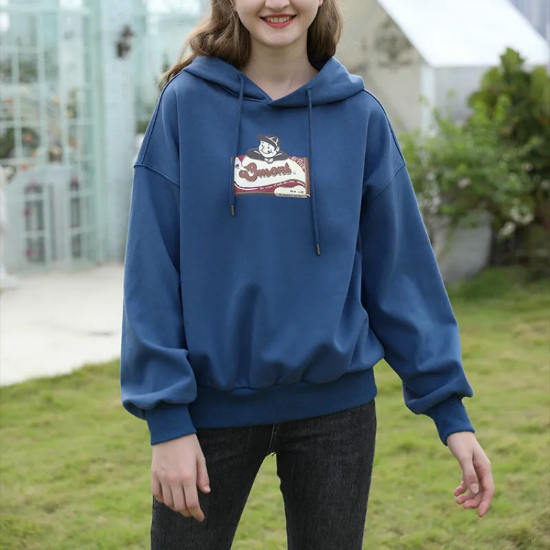 

Женская толстовка с мультяшным принтом, свитшоты, уличная Эстетическая одежда, женские толстовки, однотонный плотный свитшот, новые винтаж...