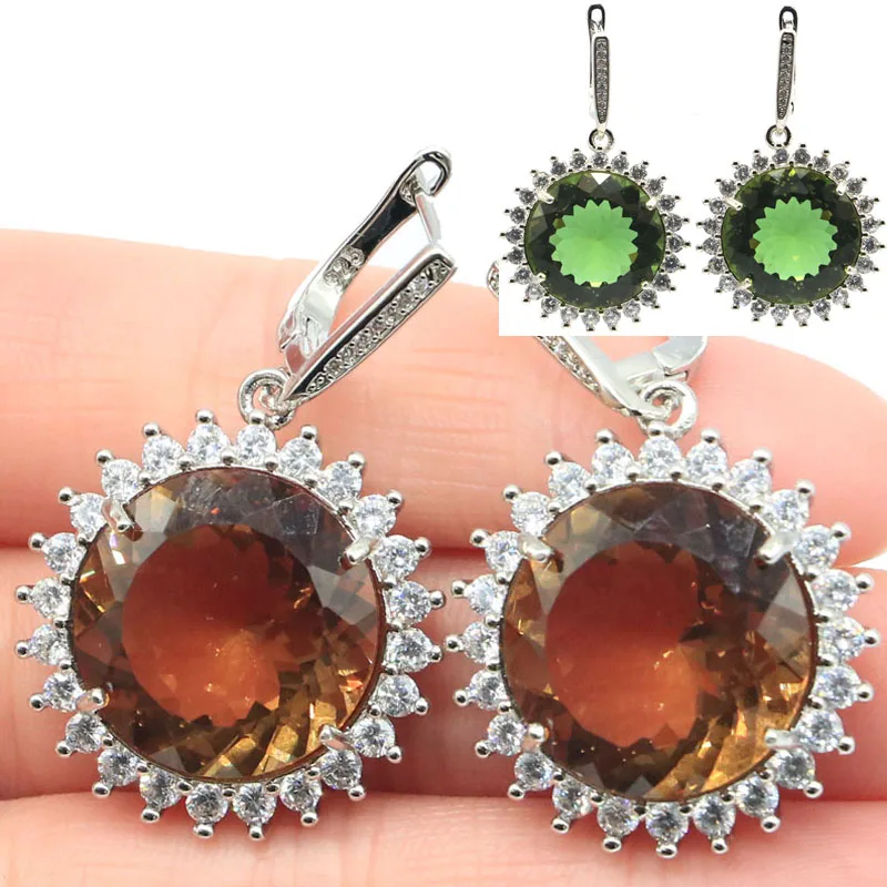 

20g 925 SOLID STERLING SILVER Earrings Round Shape 18x18mm Changing Color Zultanitel Alexandrite Topaz White CZ High Fashion