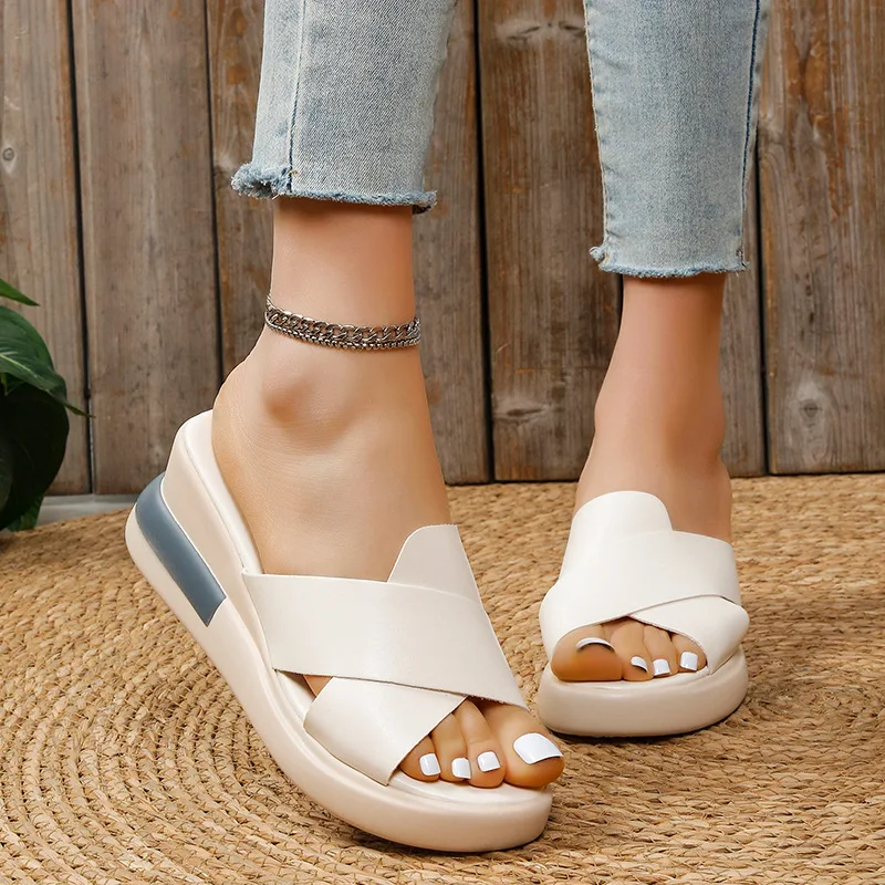 Summer Outdoor Women's Wedges Slippers Slip-On Shoes Woman Wedges Peep Toe Breathable Soft Platform Sandals Platform Shoes