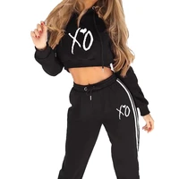 teen girl cropped tops long pants two pieces outfits spring autumn hoodie suit for women fashion printed sport tracksuits