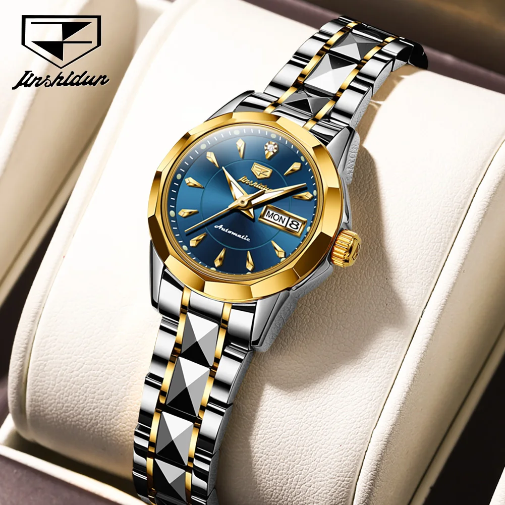 

JSDUN Automatic Watches For Women Classic Diamond Ladies Tungsten Steel Sapphire Mirror TOP Brand Mechanical Wrist watch Gift