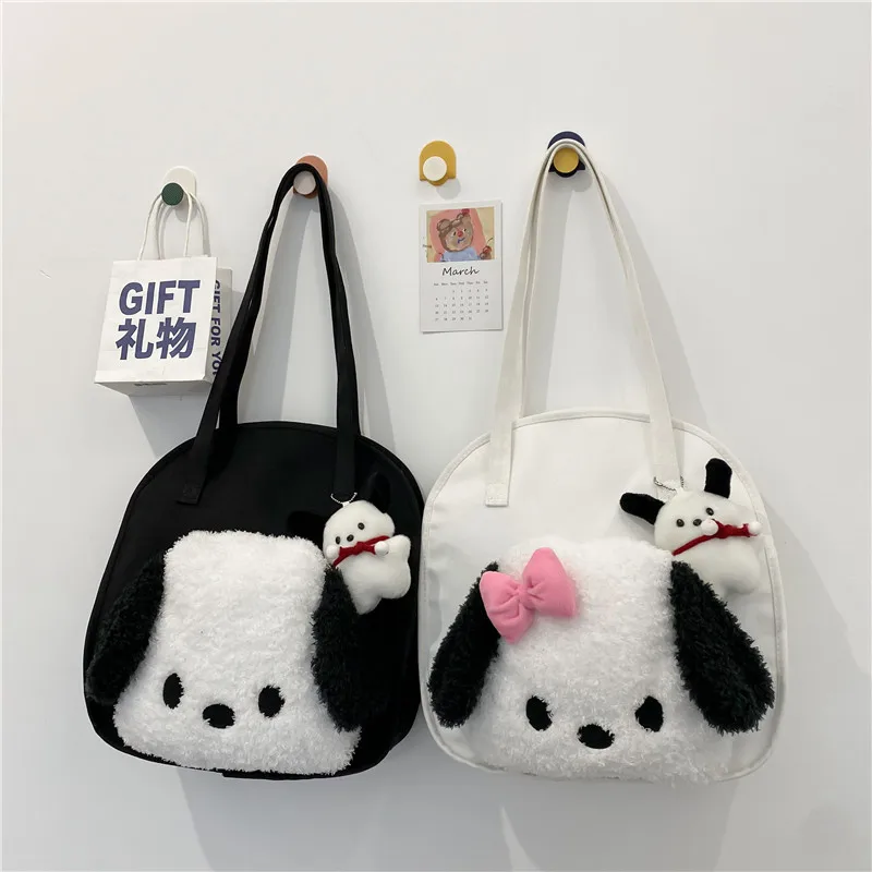 

Kawaii Sanrio Pochacco Ins Cute Plush Doll Canvas Bag Women Girl Casual Large Capacity Shoulder Bag Student Handbag Gift