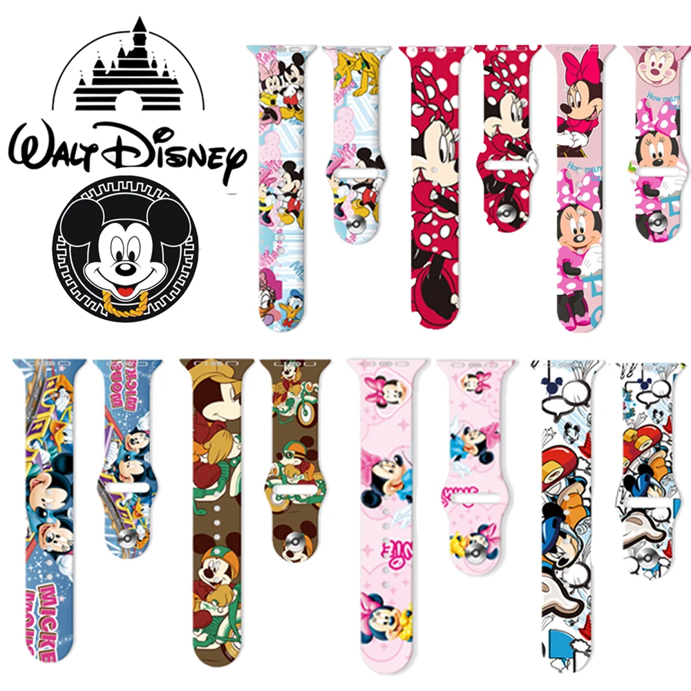 

New Disney Mickey Mouse Silicone Strap for Apple Watch Band 7 45mm 41mm 40mm 38mm Bracelet Correa For iWatch Series7 6 5 SE 4 3