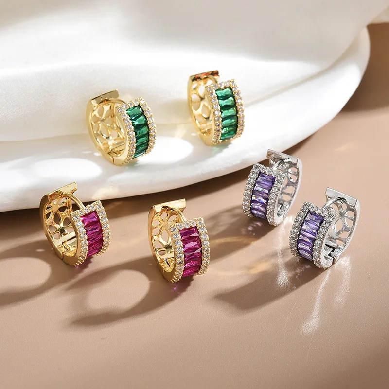 

Оптовая продажа, роскошные круглые серьги-кольца с цирконом для женщин, очаровательные женские свадебные украшения Huggie с разноцветными кри...