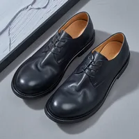 Men Classic Derby Shoes Handmade Leather Vintage Round Toe Wing Tip Lace Up Fashion Business Casual Daily Dress Shoes