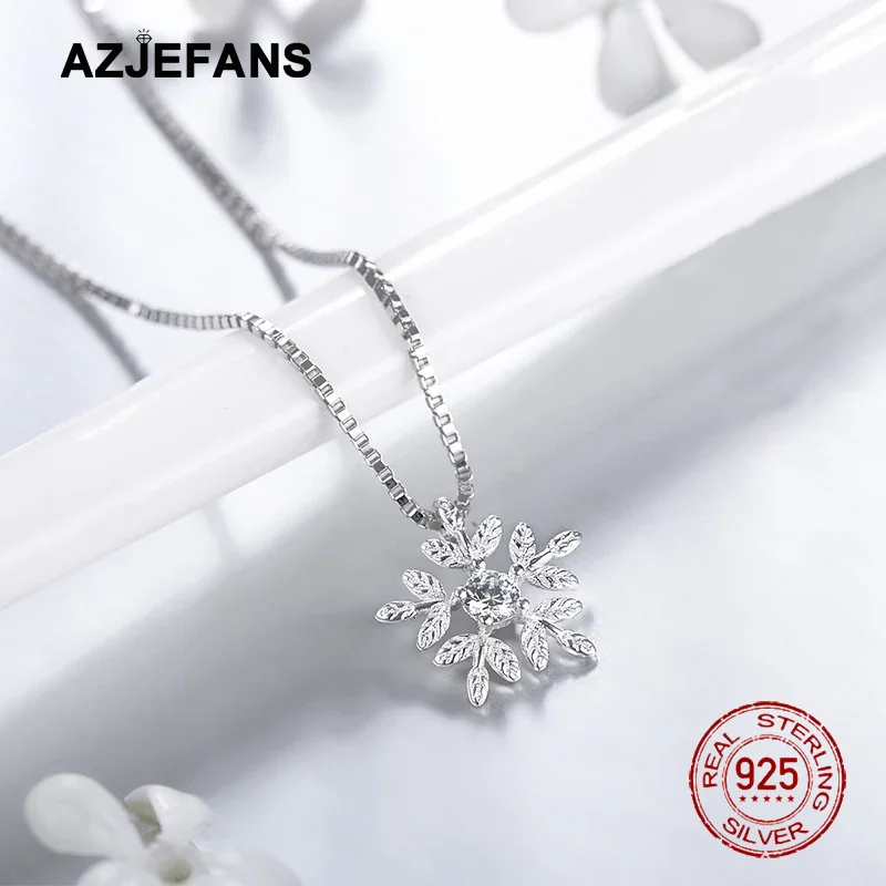 Фото AZJEFANS Подвеска-цепочка из стерлингового серебра 925 пробы с кубическим цирконием в форме снежинки, ювелирное изделие №4