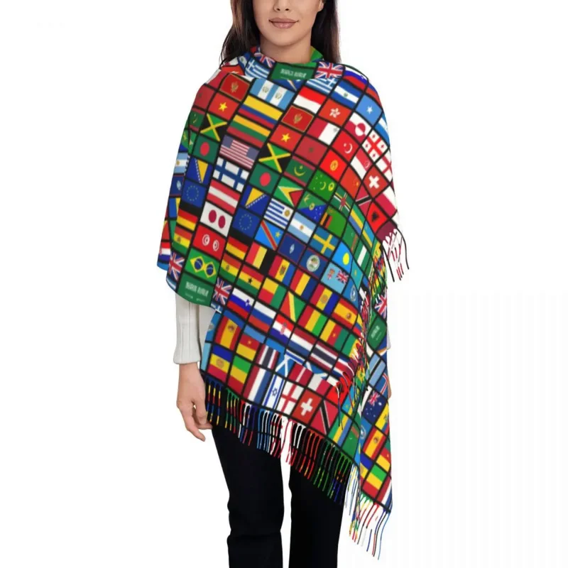 

More Then 90 Flags Of The Countries Of The World Scarf for Women Luxury Winter Wrap Shawl Tassel Wraps