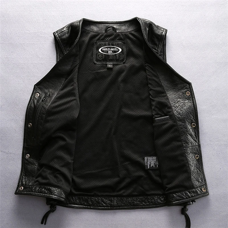 Мужской кожаный жилет двойного назначения на пуговицах со стальной цепью