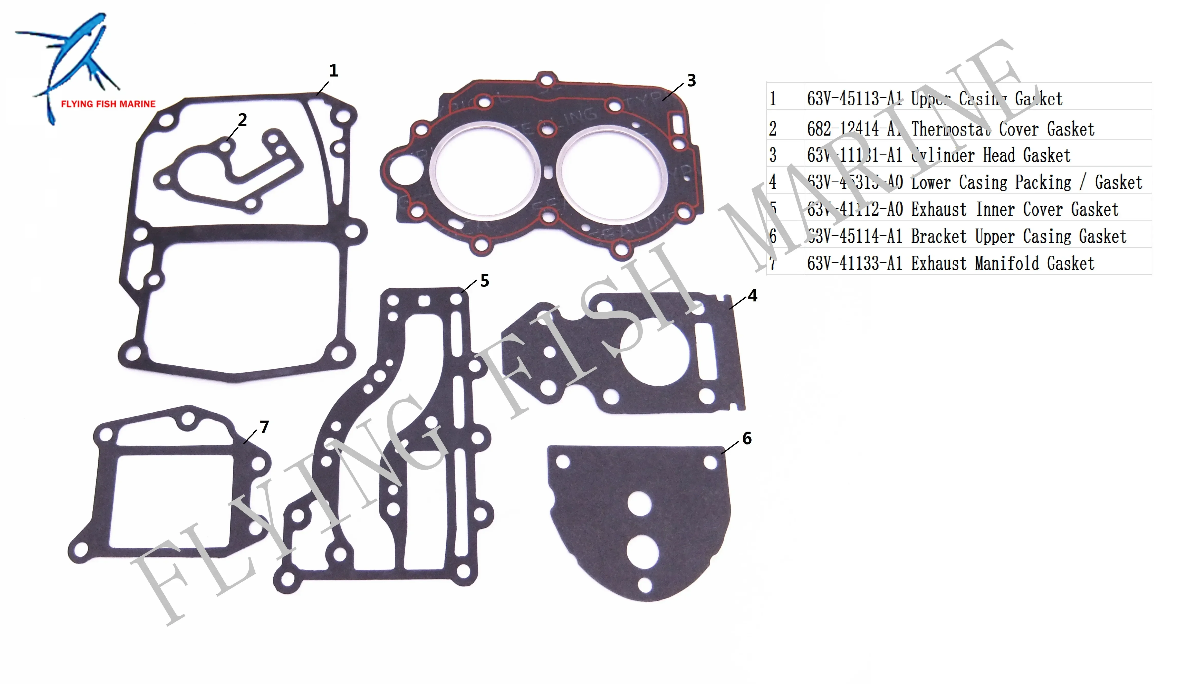 Комплект уплотнений и прокладок для двигателя Yamaha T15 T9.9 9.9HP 15H (номера 63V-W0001-020001, 63V-W0001-212223, 18-99175) (art.: 3920db2ed45d4) - 3920db2ed45d4