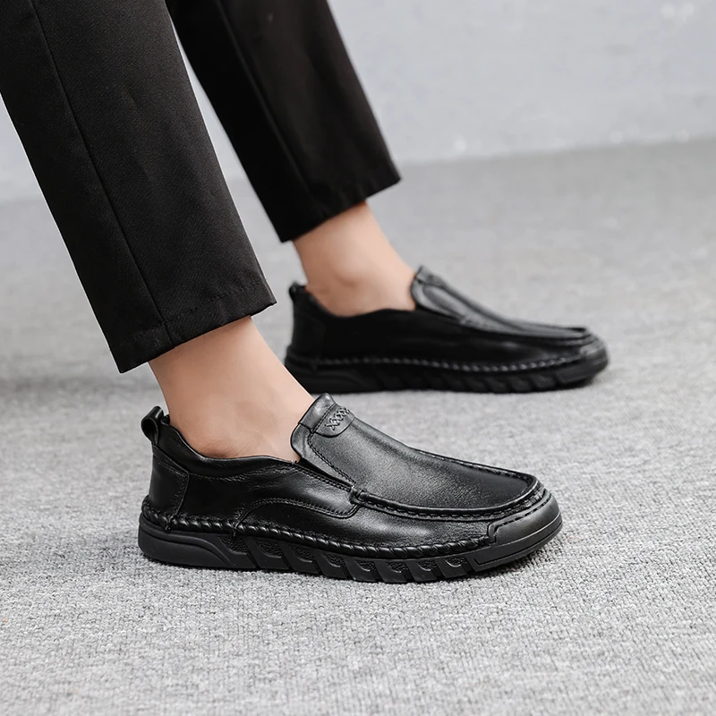 

Мокасины мужские из натуральной воловьей кожи, лоферы без застежки, Повседневная Деловая обувь, ручная работа