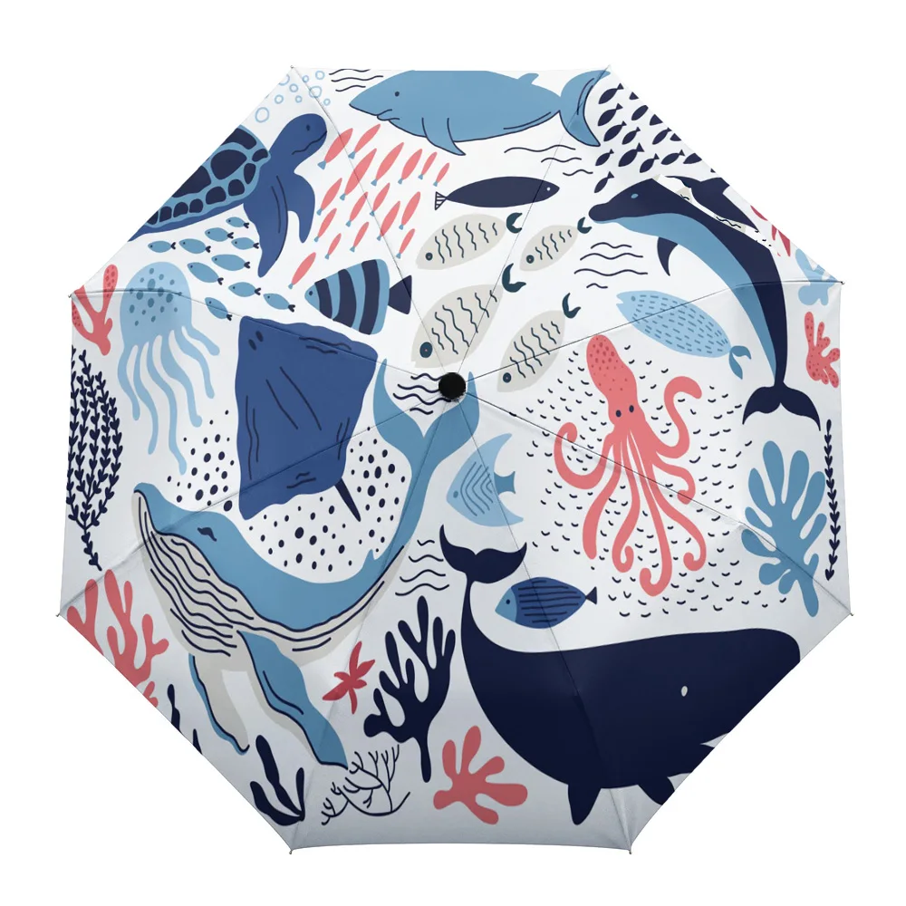 

Shark Dolphin Octopus Whale Sea Sunny Umbrella Automatic Beach Umbrella Outdoor Adult Printed Rain Umbrella for Men Kids Parasol