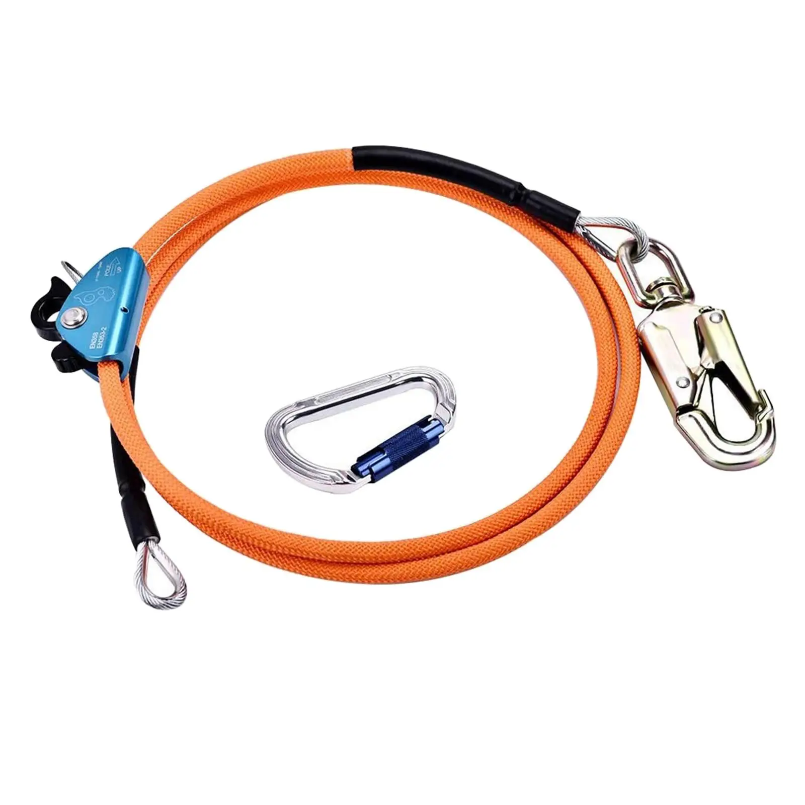 

Positioning Lanyard Adjustable Kit with Carabineer with Steel Snap Hook Climbers Fall Low Stretch