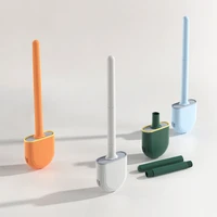 toilet brush breathable water leak proof with base silicone wc flat head flexible soft bristles brush with drying holder