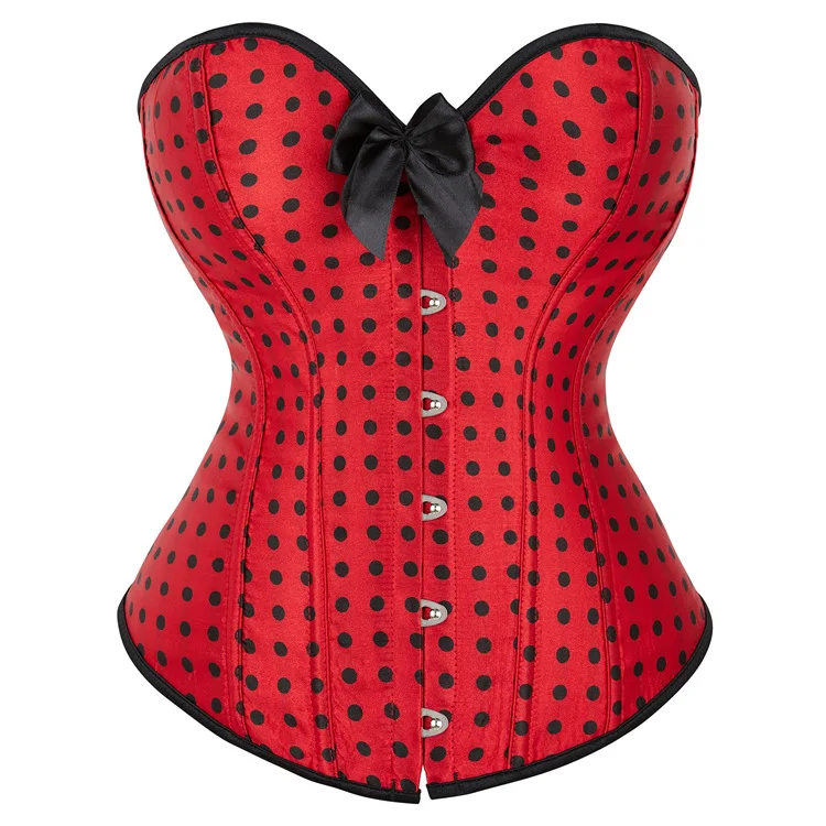 

Black Polka Dot Corset Waist Trainer Shaper Overbust Bustier Bowknot Slimming Gothic Gorset Tops Women Sexy Red Korsett Corselet