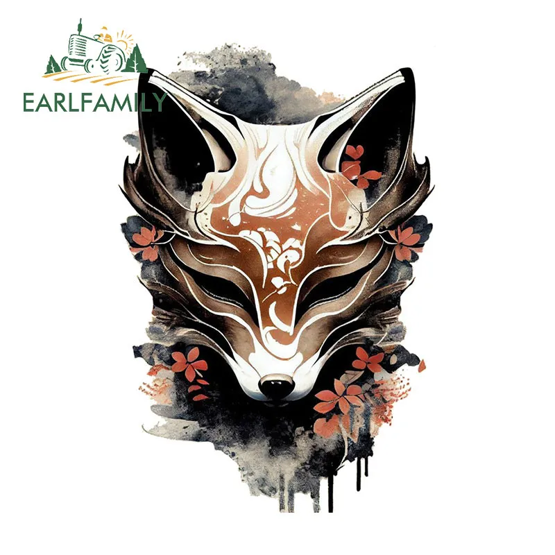 

EARLFAMILY 13 см x 8,8 см наклейка на автомобиль с изображением маски лисы Китсунэ, водонепроницаемая забавная наклейка на лобовое стекло для автофургона, декор для автомобиля