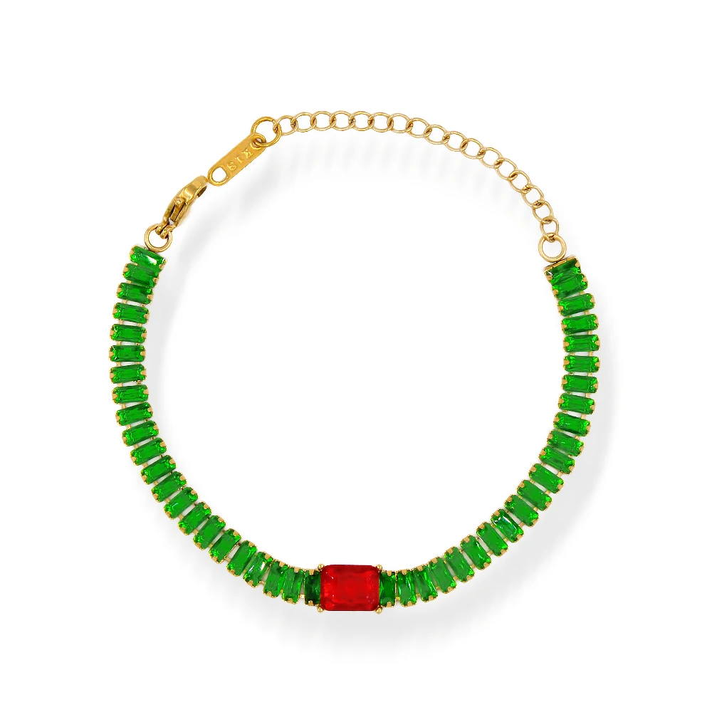 

Браслет женский с красным и зеленым цирконом, YS223