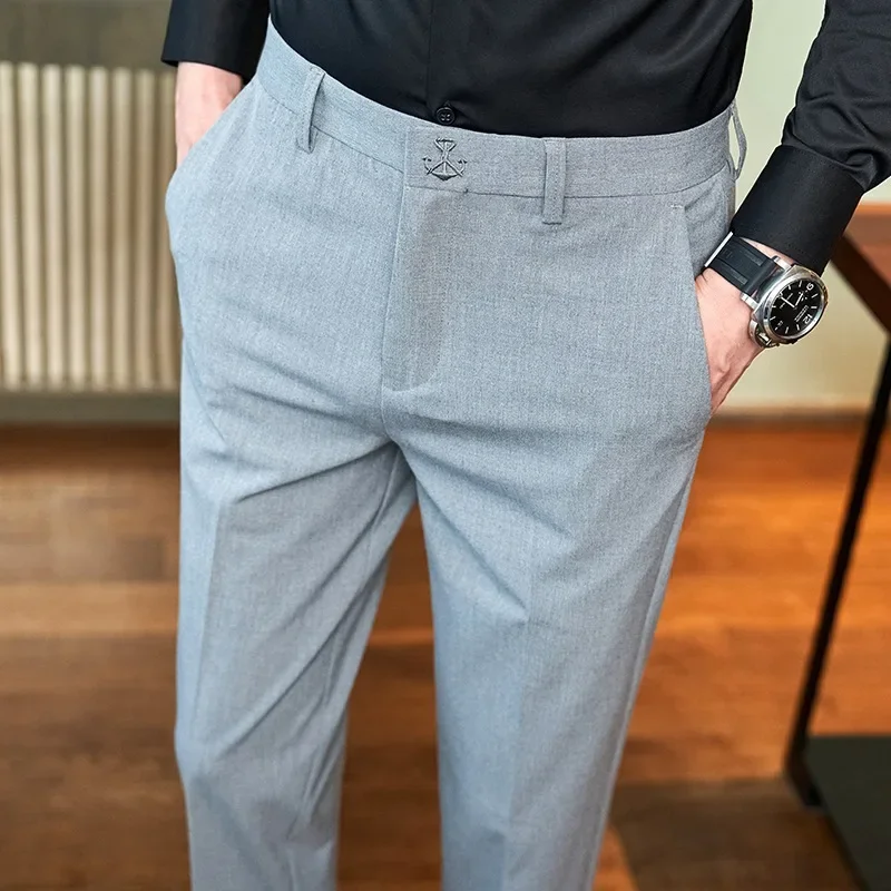 Осенние мужские 9-точечные деловые повседневные облегающие строгие брюки в