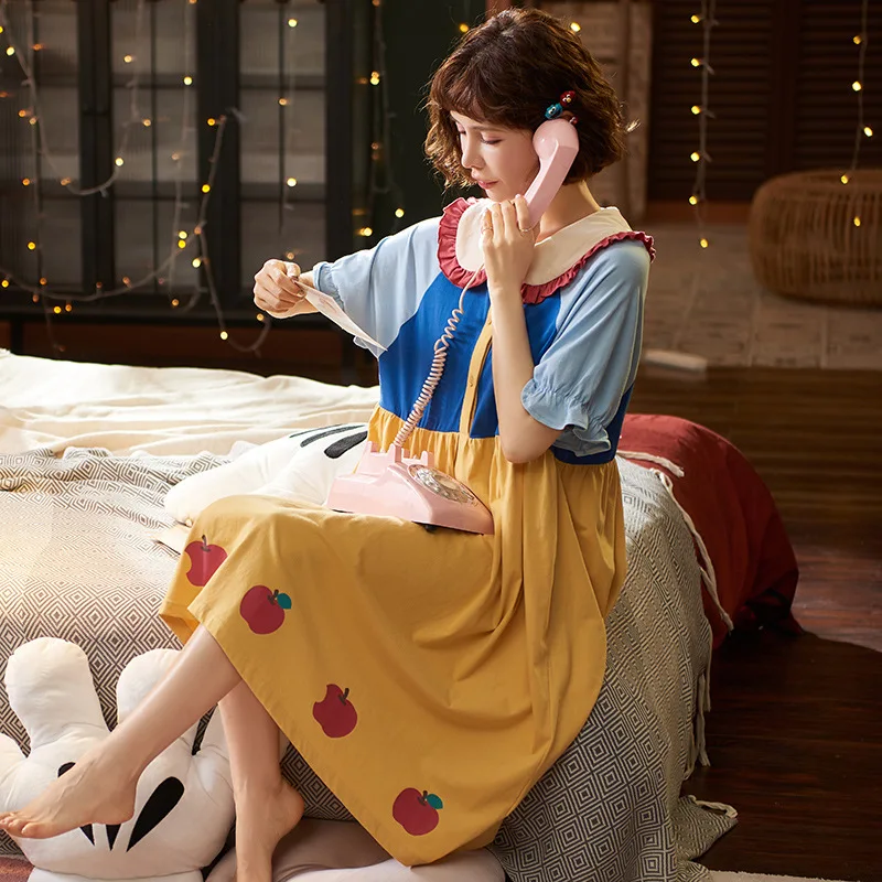 

Women Short Sleeve Loose Dress Harajuku Short Sleeve Panelled Kawaii Cute Sweet Dress Chic Sleepwear Summer Korean HomeWear New