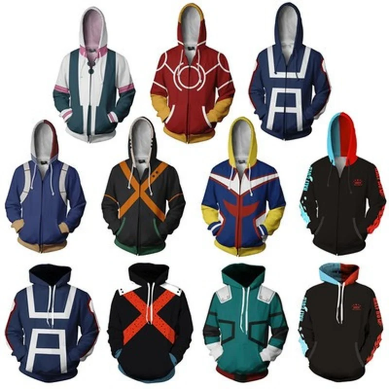 

Anime My Hero Academia Hoodies Men's Jacket Adult Midoriya Izuku Bakugou Katsuki Todoroki Shoto All·Might Tops Cosplay Costumer
