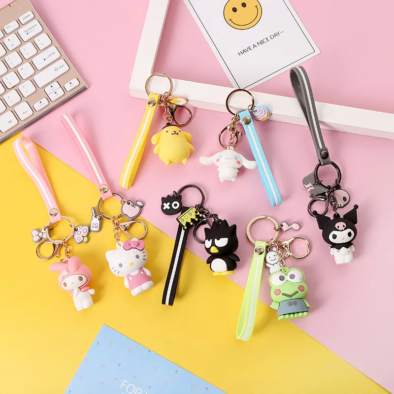 

Sanrio Keychain Cute Cartoon Kuromi Mymelody Kitty Cinnamorol Car Keyring Mobile Phone Bag Pendant Kawaii Hanging Jewelry