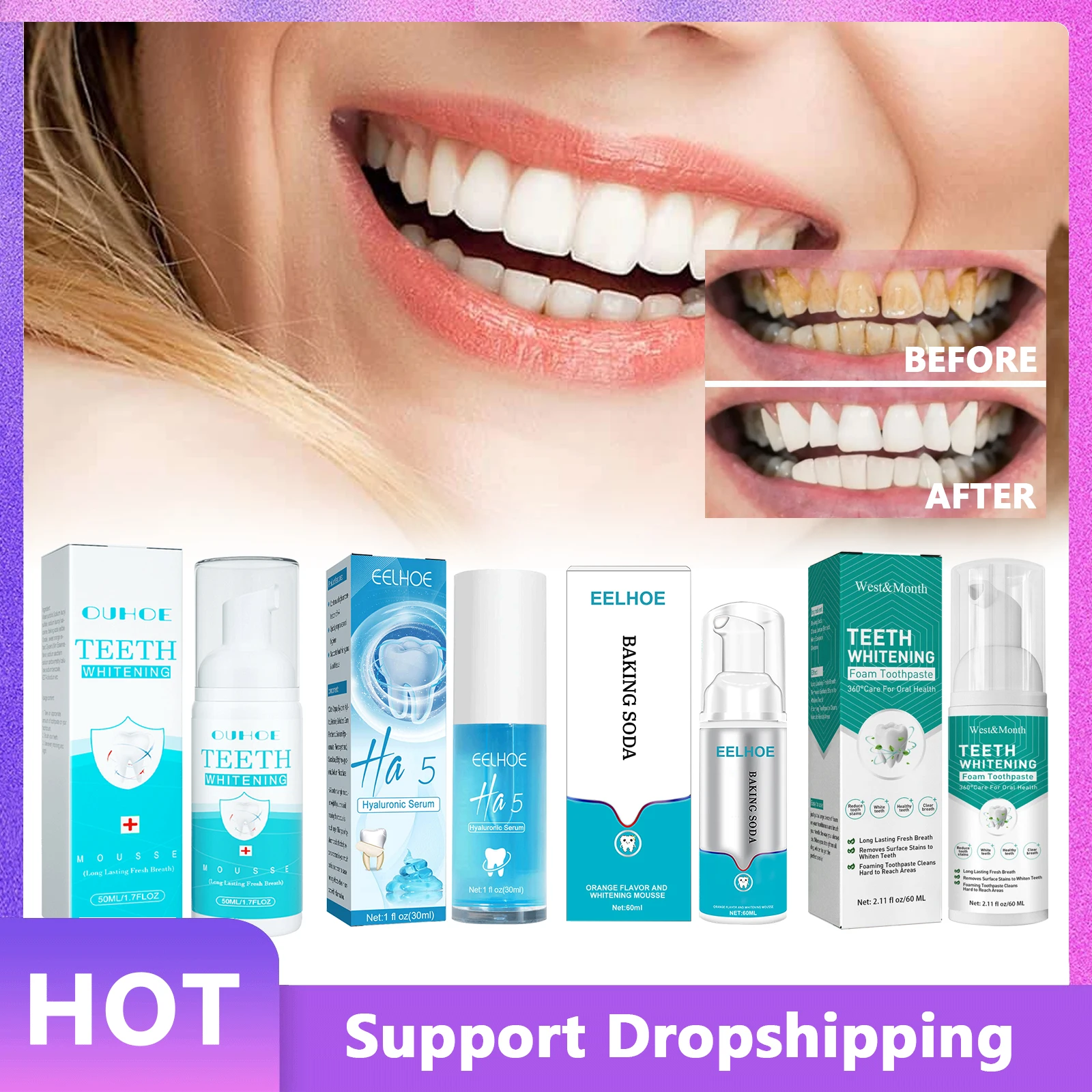 

Teeth Whitening Mousse Toothpaste V34 Color Tooth Correction Baking Soda Cleaning Remove Stains Fresh Bad Breath Foam Toothpaste